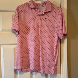 Vineyard Vines Pink Polo with Navy Micro Whale Pattern